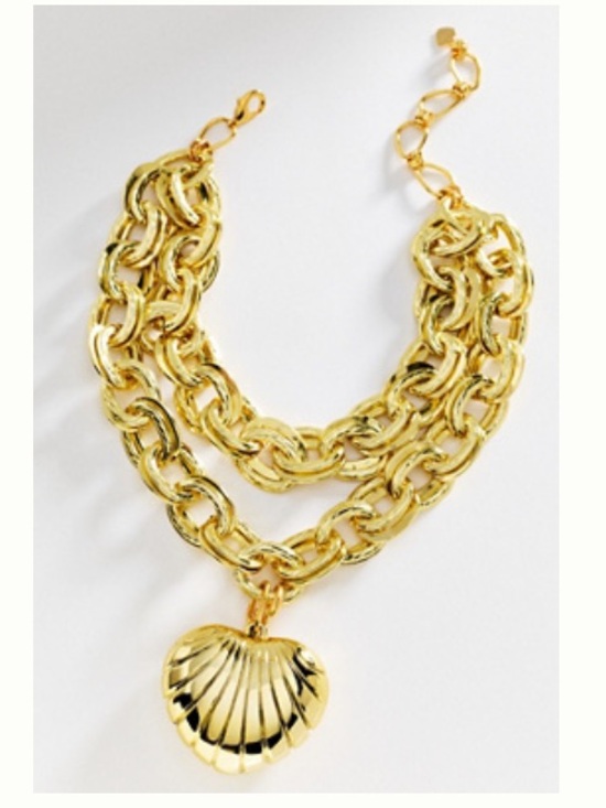 Anthropologie Jewelry - Anthropologie Chunky Gold-Tone Double Chain Heart Link with Shell Pendant 🆕